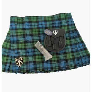 Mens kilt and leather Sporran custom plaid blue and green Large
